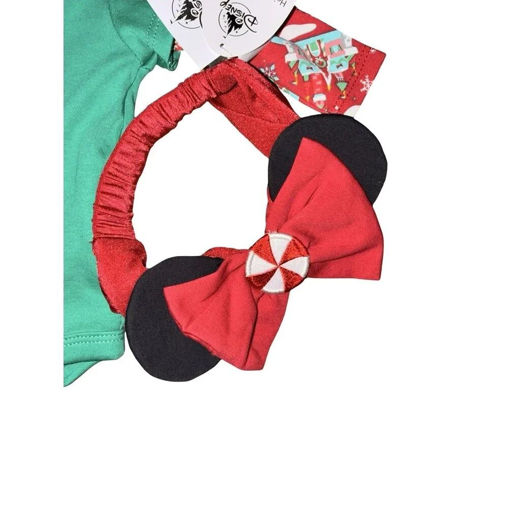 Disney Parks Christmas Baby Outfit Set Minnie Mouse Bow Bodysuit Pants 3 Months